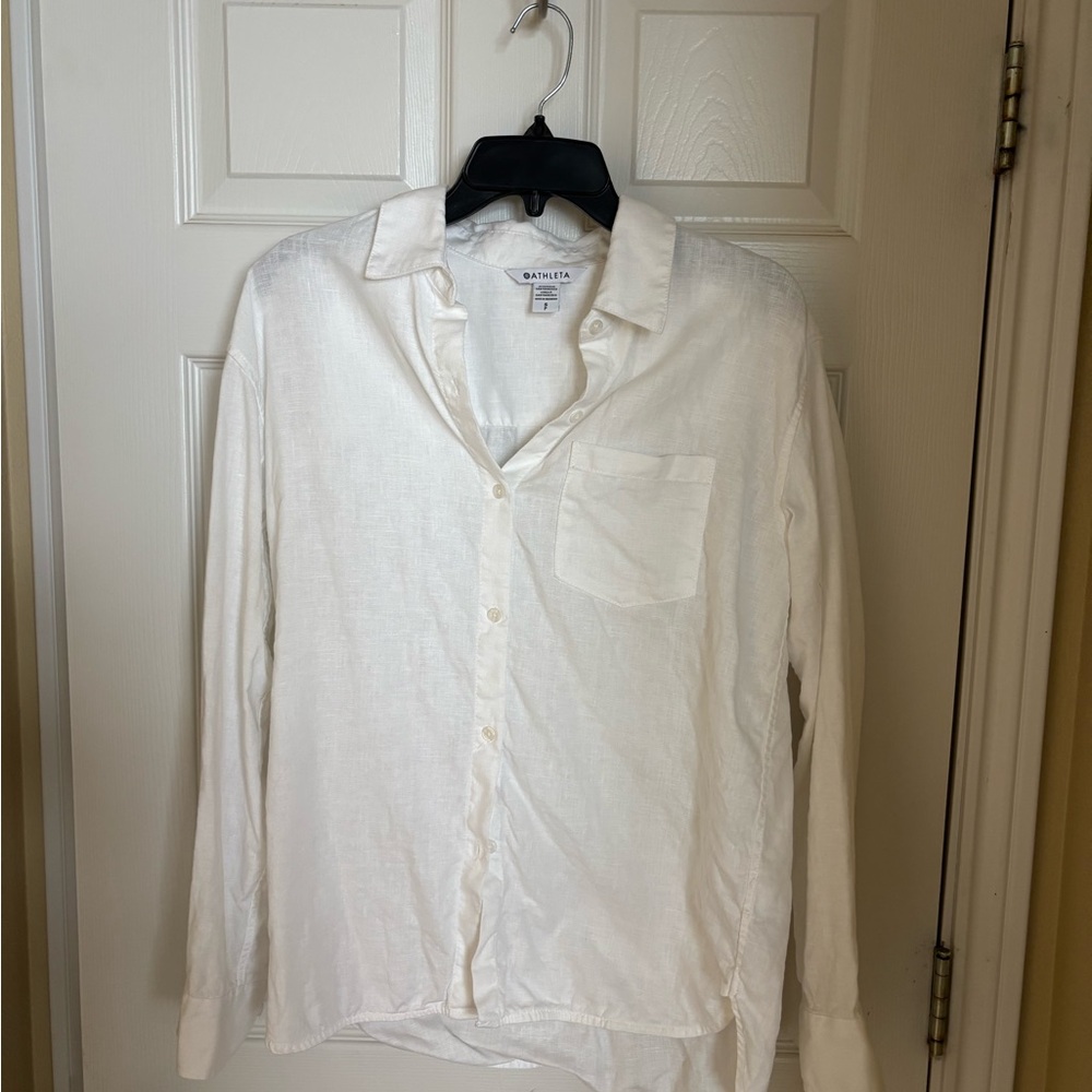 Athleta White Casual Button Down Shirt